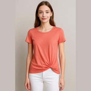 Nwot Belle by Kim Gravel Twist front Tee PEACH Large